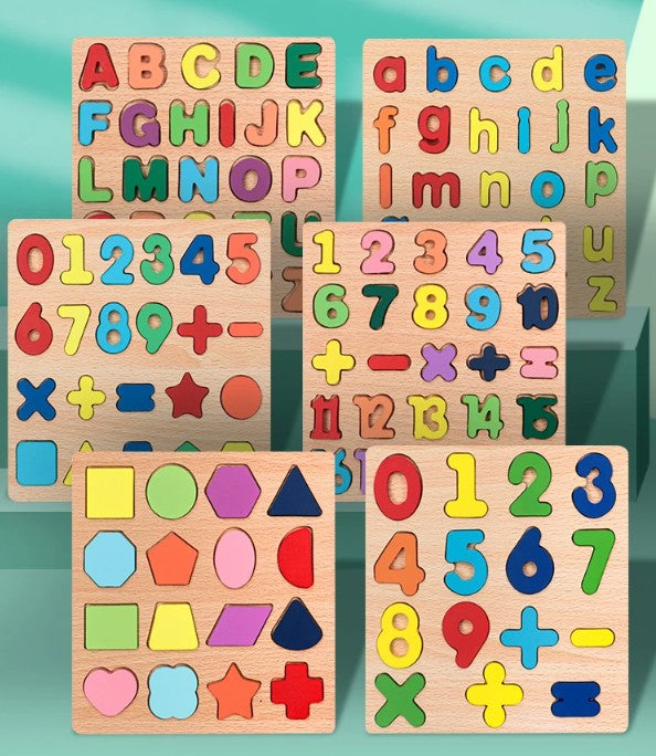 Puzzle en bois pour enfants -  Chiffres , Alphabet ou formes géométriques